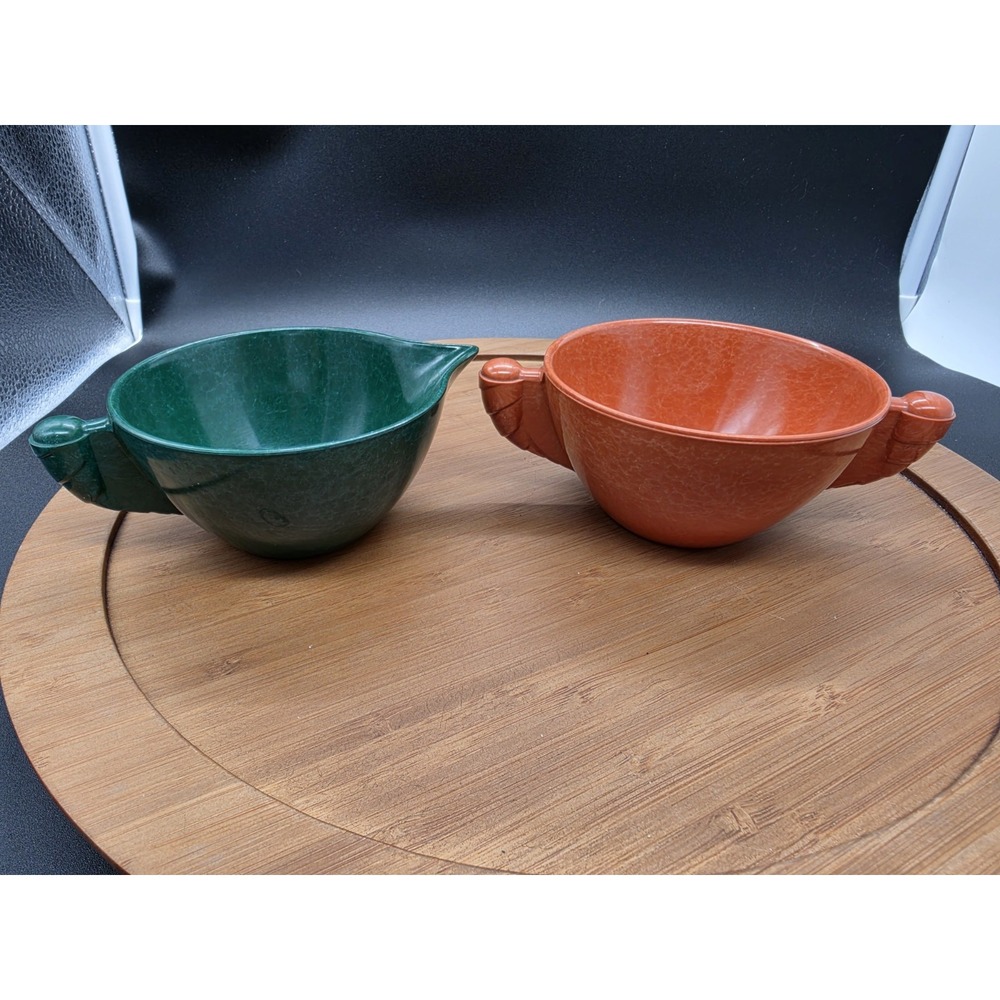 Vintage Branchell Melmac Color-Flyte Pumpkin Orange Sugar Bowl Green CreamerUSA